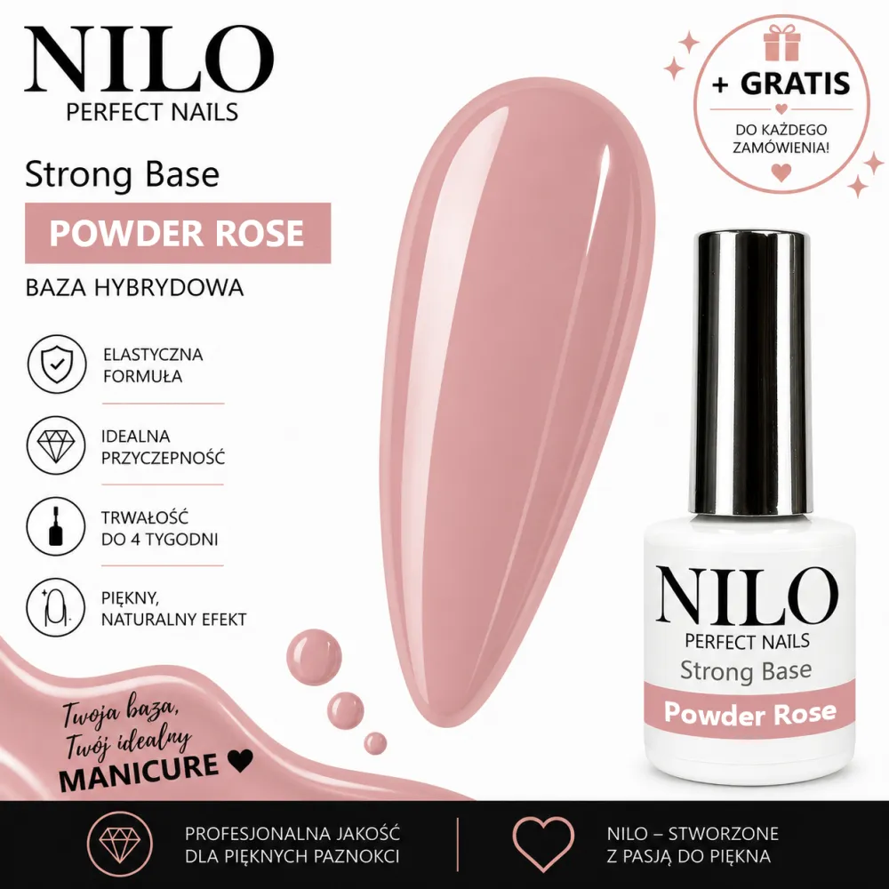 Baza hybrydowa Strong Base Powder Rose 10ml NILO Perfect Nails